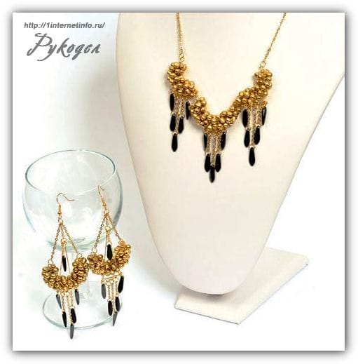 Как сделать ожерелье и сережки своими руками.
