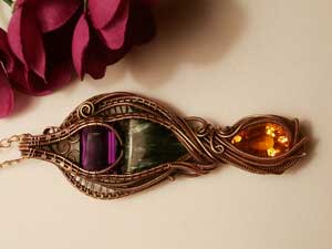 Подвеска из медной проволоки в технике Wire Wrapping