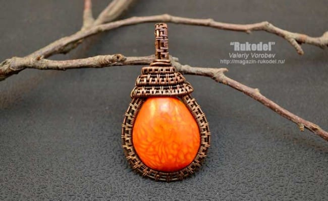 Кулон из полимерной глины и проволоки. Wire Wrap Pendant.